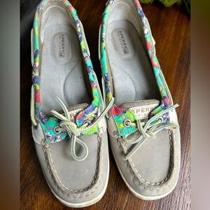 Sperry Topsiders Gray Leather Blue Trim Size 8